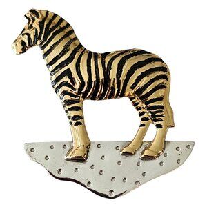 Courtney Sterling Silver Gold Plated Zebra Brooch Pendant, Signed L151